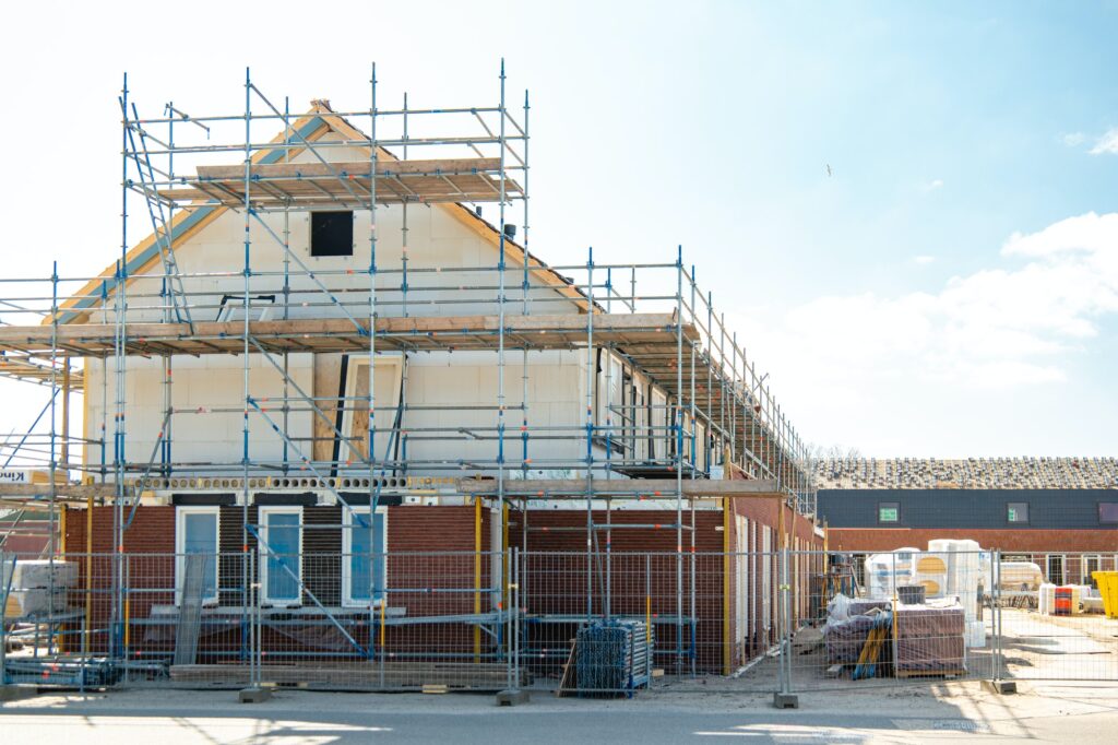 construction site of building new house, Dutch Suburban area with modern family houses